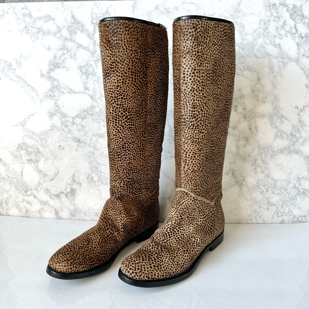 Pollini Brown Cheeta Hair Low Heel Tall Riding Boots Size 36/6US